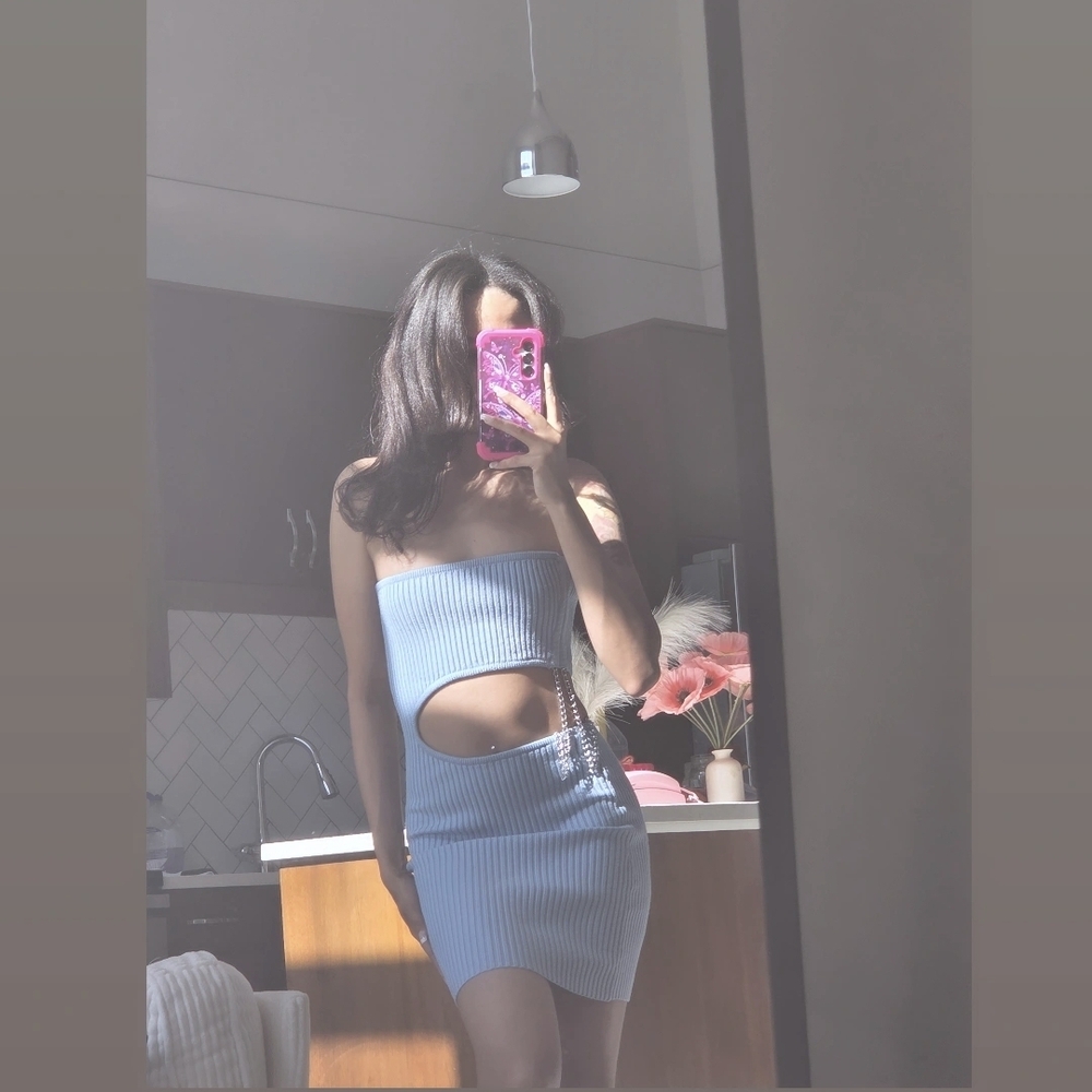 Fashion Nova Light Blue Ribbed Cutout Mini Dress